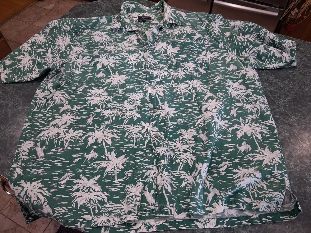 VINTAGE ROPER COWBOY HAWAIIAN SHIRT Mens Sz 2XL Green White Bronc Rodeo Western